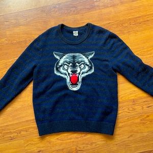Blue/black striped wolf sweater - GAP Mens L - Made of wool